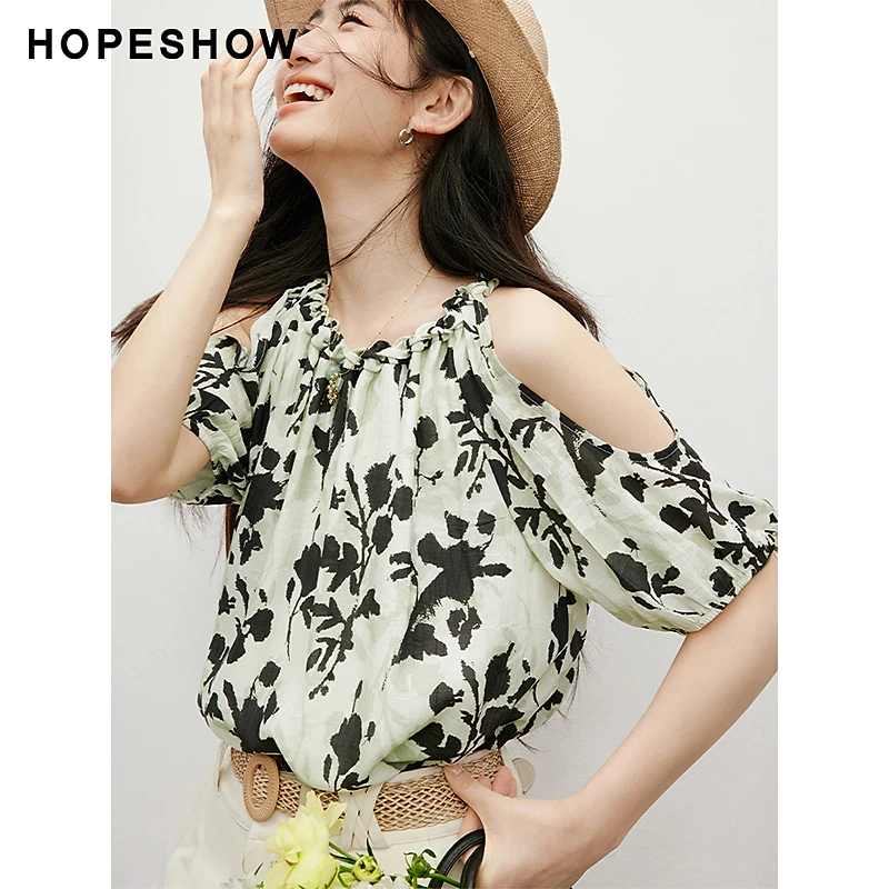 红袖2025夏季新款女装【静谧花影】露肩圆领套头上衣90125162001