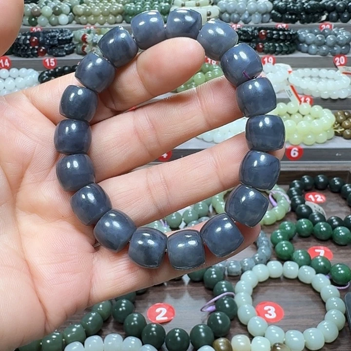 未镶嵌手链和田玉烟紫色青海直切卡12