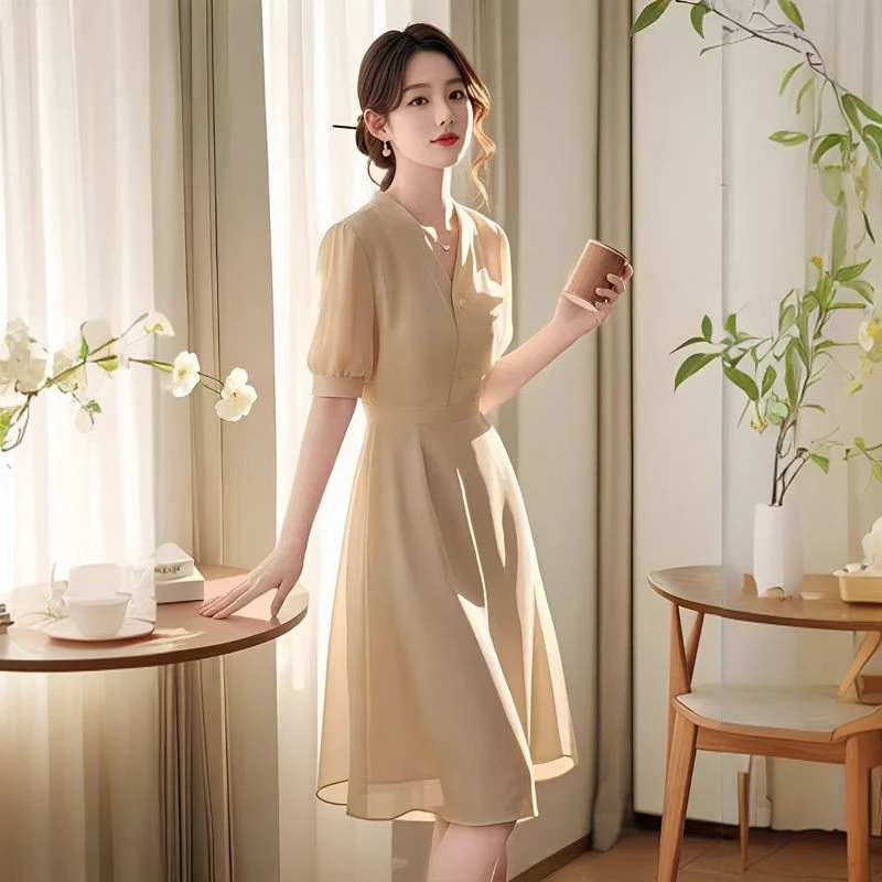 哥弟阿玛施正洋气衣服高端精致超好看气质绝美纯色仙气连衣裙子女