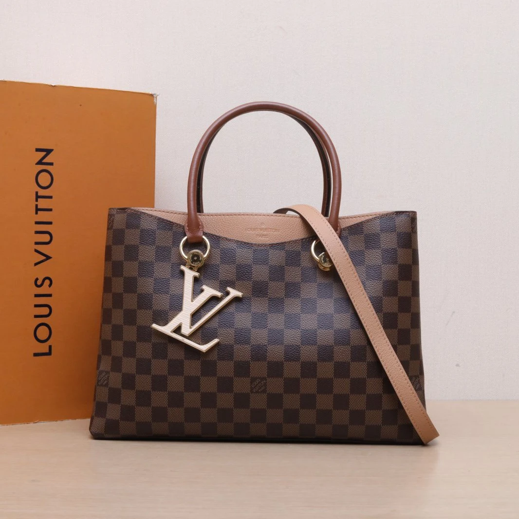 95新 LouisVuitton/路易威登 【黑黑】手提包 棕色棋盘格 2019