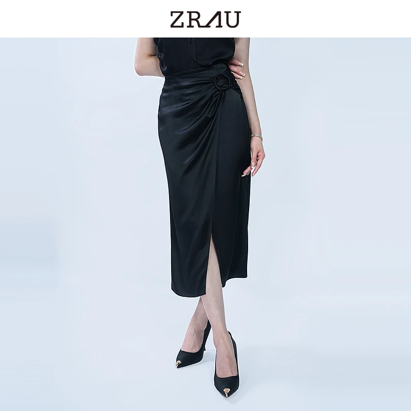 ZARU缎面开叉半裙Z1242B0009