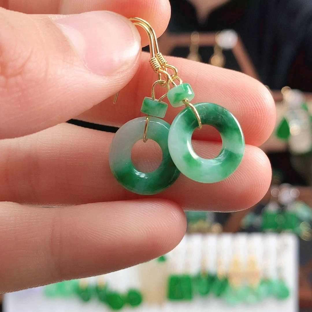 翡翠耳饰银S925镶嵌耳饰