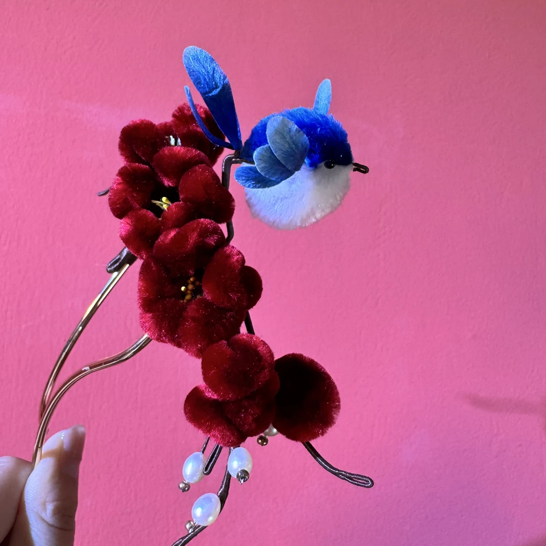 【梅花小鸟】手工制作气质百搭古风紫花发簪孤品12.13