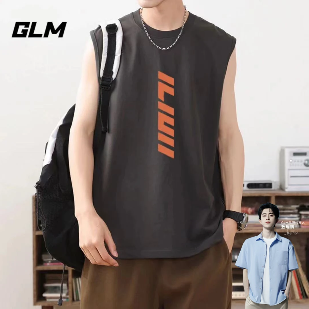 【敖瑞鹏代言】GLM纯棉无袖背心男款健身无袖t恤宽松坎肩-竖ILIUII