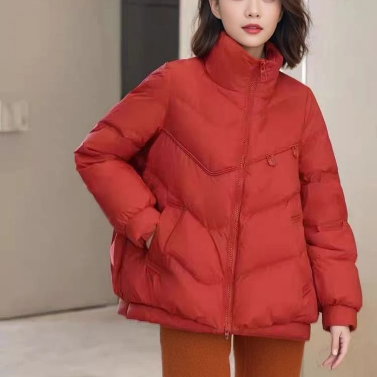 短款保暖女拼接冬季时尚宽松轻薄加厚女士休闲立领纯色显瘦棉服