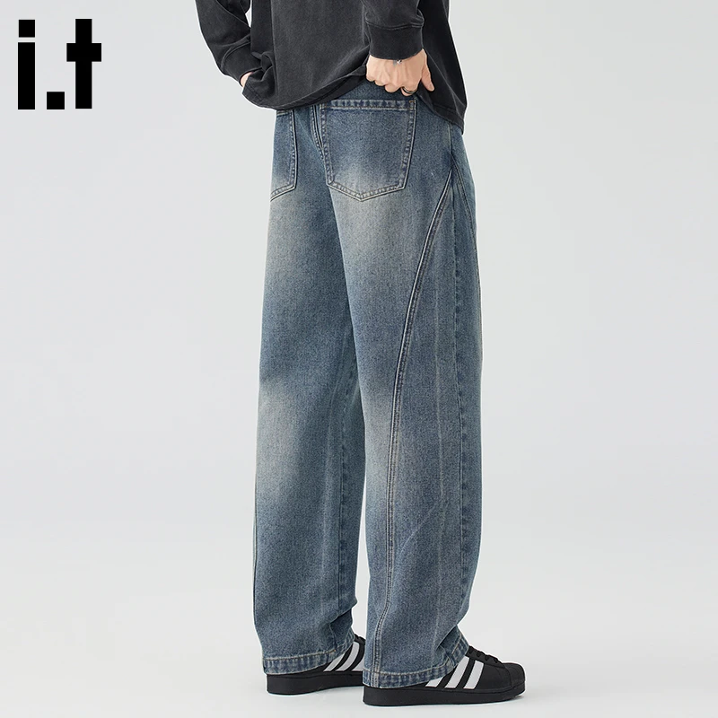 i.t:CHOCOOLATE美式复古牛仔裤男士秋冬季做旧水洗宽松直筒阔腿裤