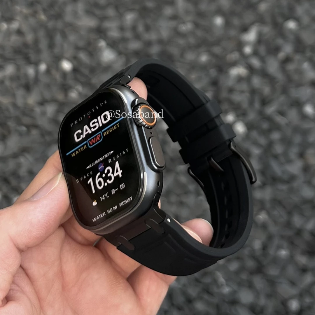 SosaBand新款黑扣钉点硅胶适用苹果手表带S10Apple9Watch2ultra8i