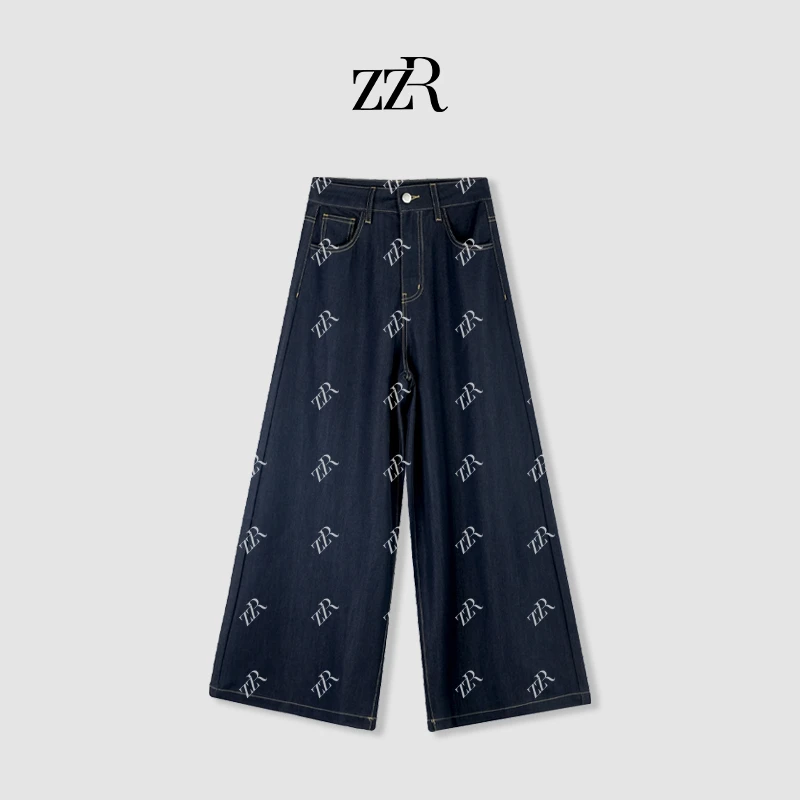 ZZR二代升级原牛色阔腿牛仔裤女春夏慵懒宽松显瘦拖地直筒长裤
