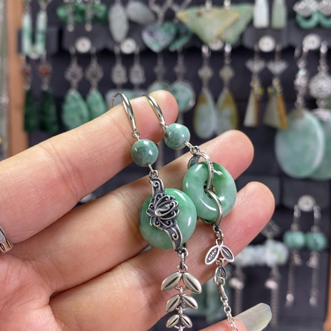 翡翠耳饰银S925镶嵌湘**宝X28