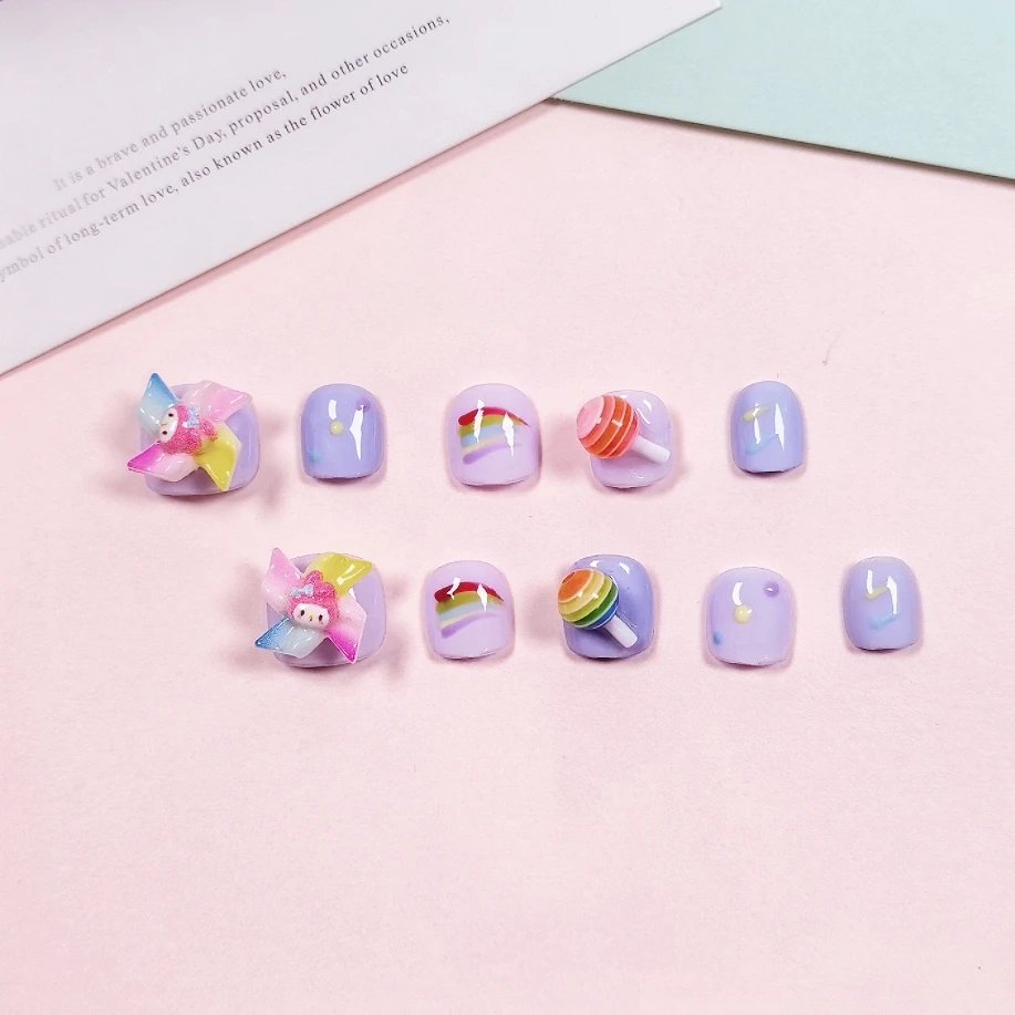 旋转风车棒棒糖可爱穿戴甲小女孩手工美甲设计可拆卸假指甲贴片