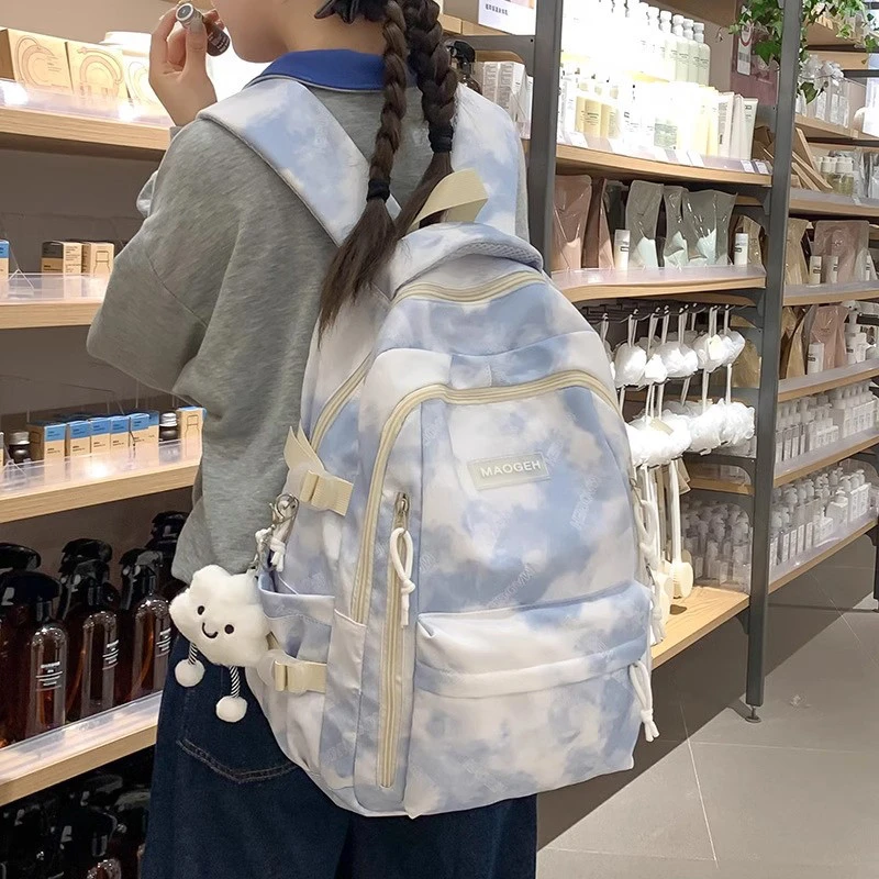 日本扎染书包女小学生减负初中生高中大容量背包大学生轻便双肩包