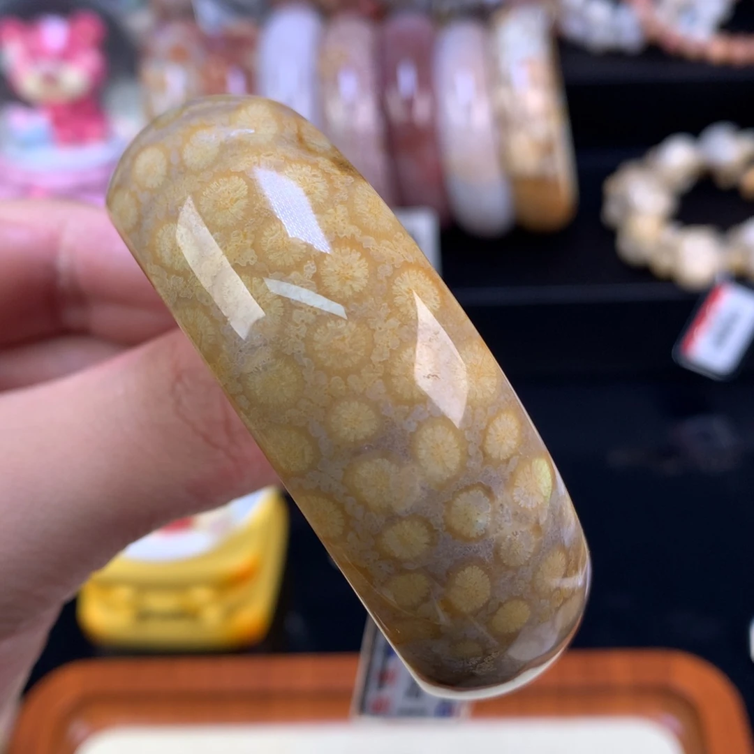 硅化珊瑚（珊瑚玉）未镶嵌手链27号55圈金皮豹纹