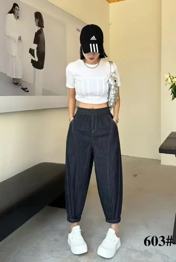 夏季新款正品牛仔裤老爹库女宽松大码微胖梨形身显瘦603
