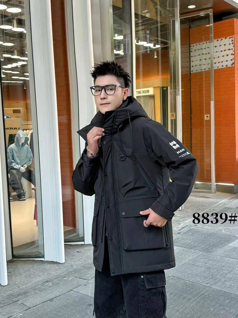 男士冬季新款中长款加绒加厚修身防寒保暖外套棉衣棉服