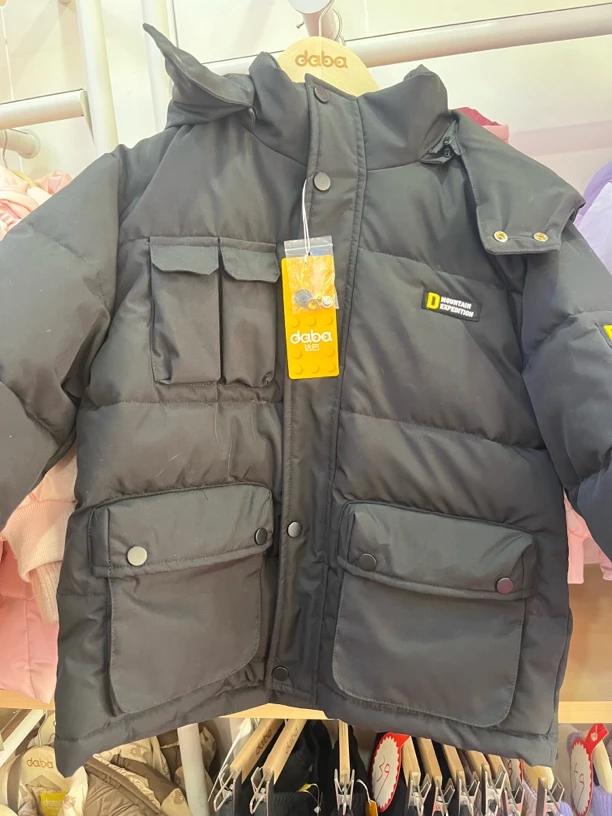 马厂达巴专卖店纯色厚款棉服拼接小童保暖冬季时尚休闲冬款黑色