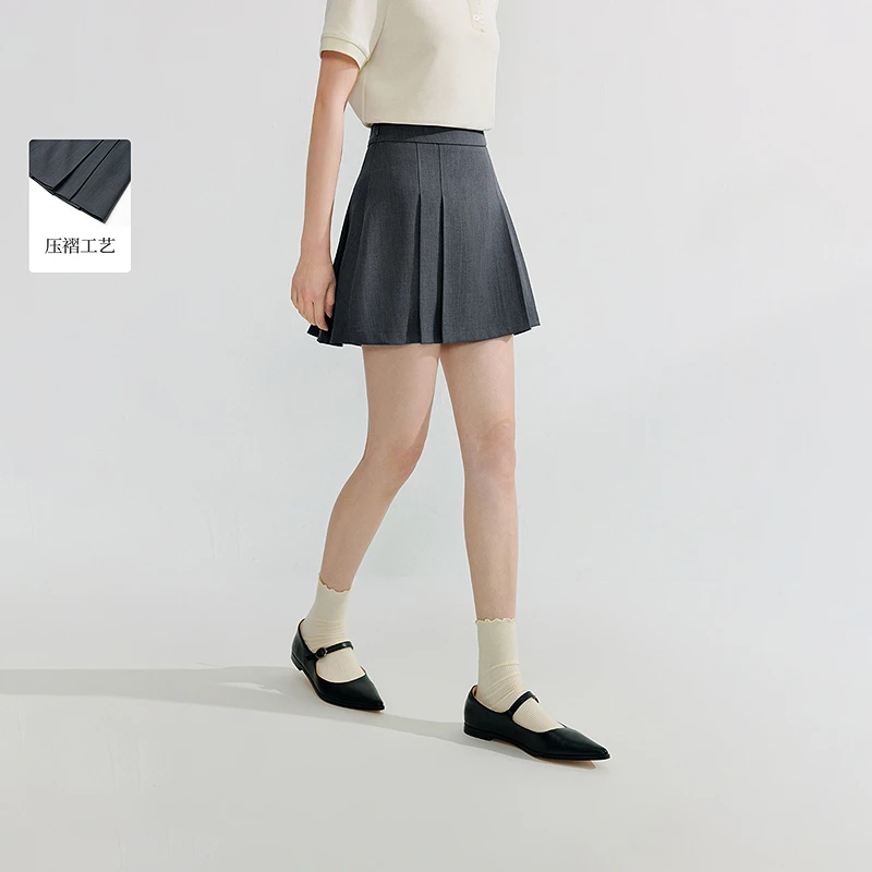 【欧若风新品】茵曼夏季格雷系百褶短裙职场通勤显瘦显高a字半身裙