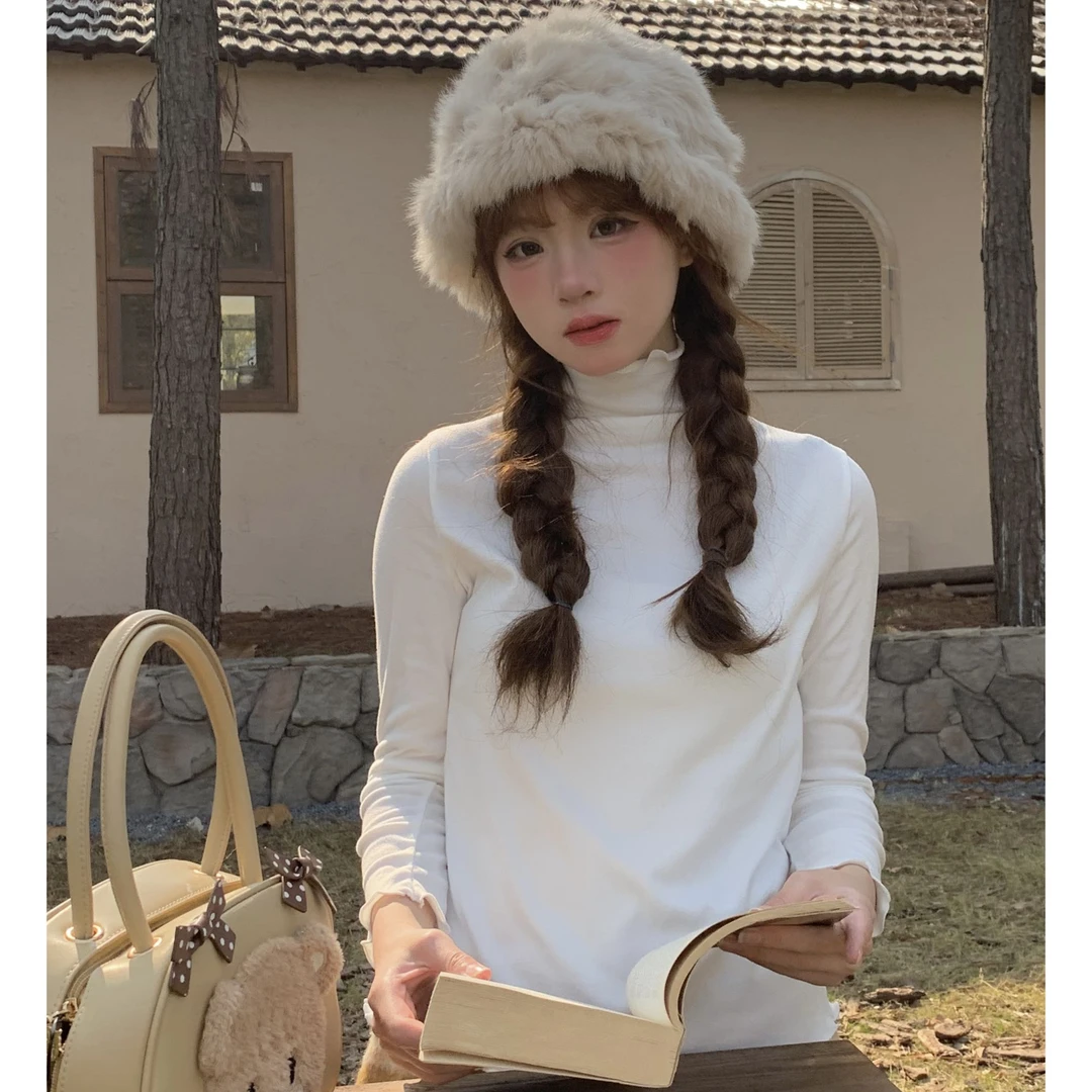 singsong 绵绵奶霜 打底衫女新款上衣春秋纯白色高领套头毛针织衫