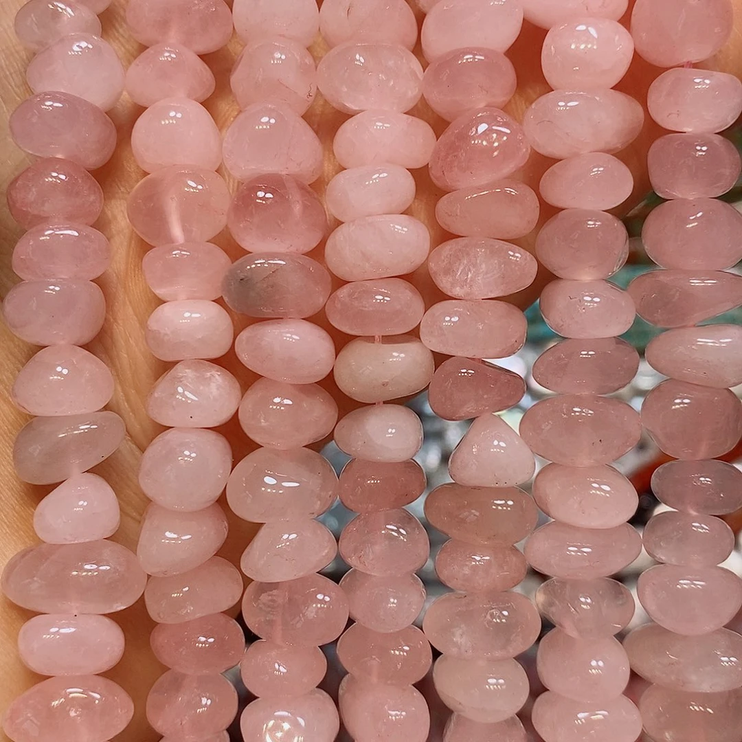 玛瑙/玉髓散珠天然粉晶中孔糖豆一条