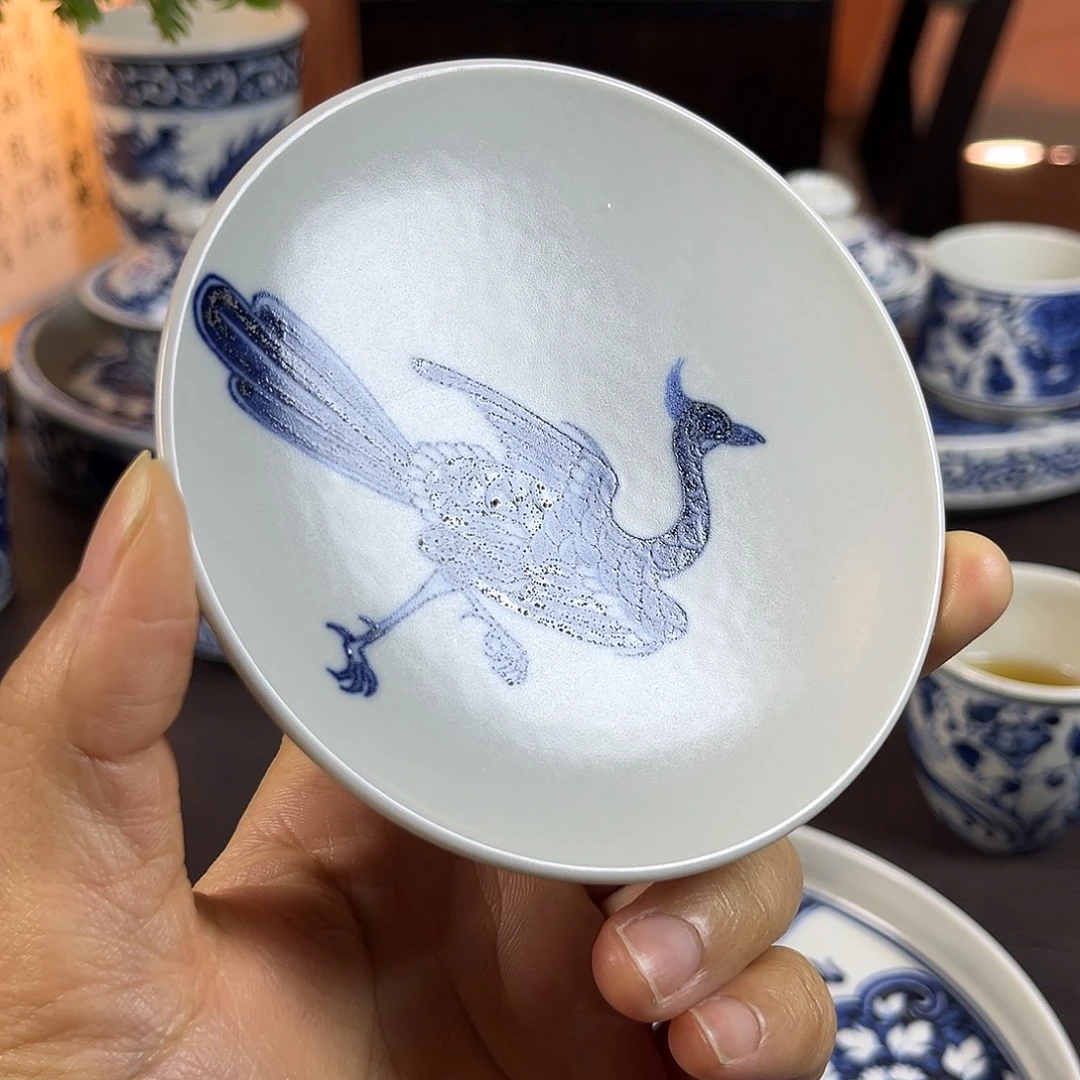 夏***彬朝岚夕霞仿至正元青花盖置原矿釉烧制微瑕