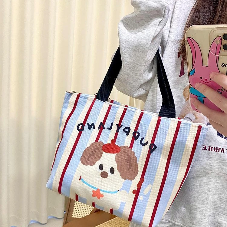 帽子小狗可爱妈咪包ins手便当包化妆包帆布包学生手拎包手提包