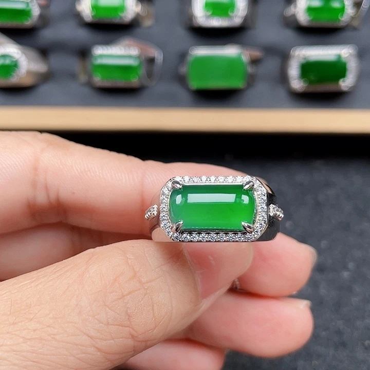 翡翠银S925镶嵌戒指男戒编号3666没运费险