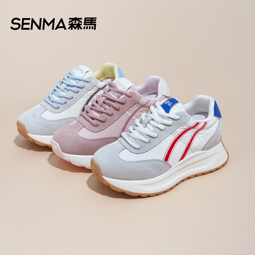 SENMA/森马2025春季新款增高7cm潮流百搭舒适ins真皮运动阿甘鞋女