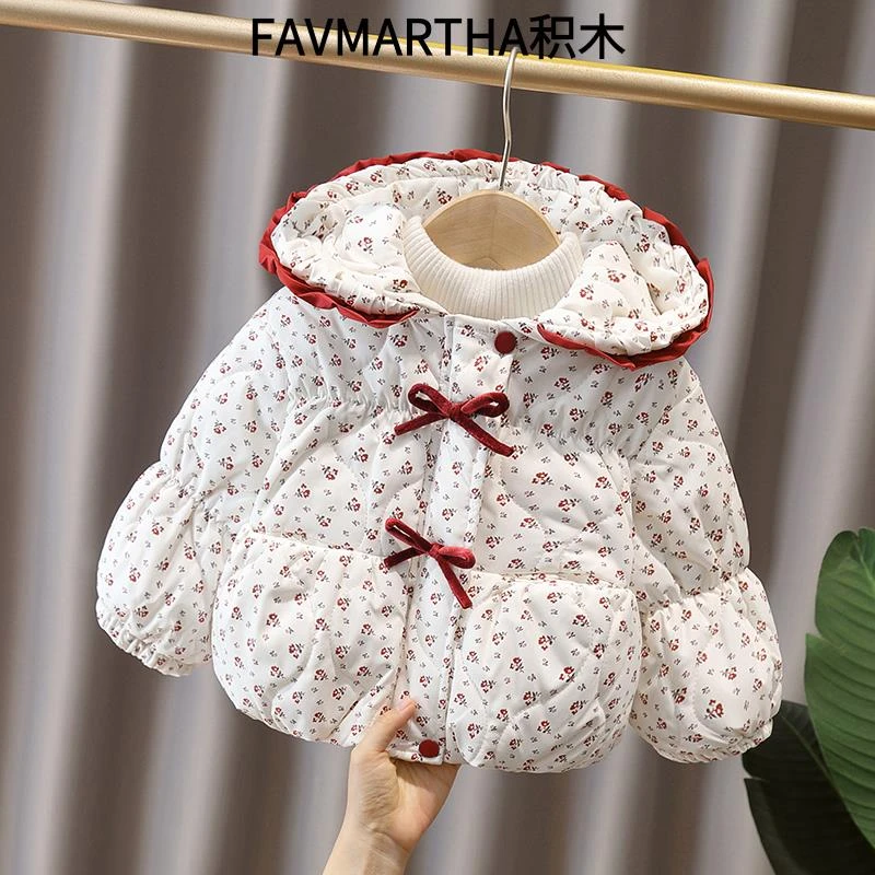 女童棉衣外套2025冬季女宝碎花加绒加厚洋气棉服上衣夹棉保暖棉袄