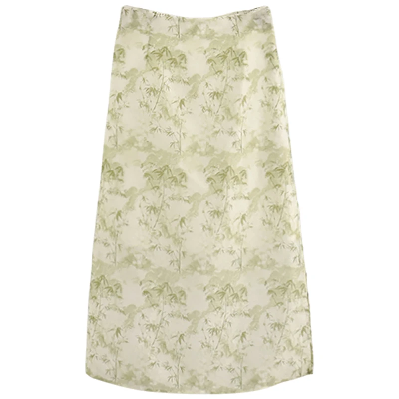 F1714-【依】优雅气质印花过膝中式半身裙#WYX56E007