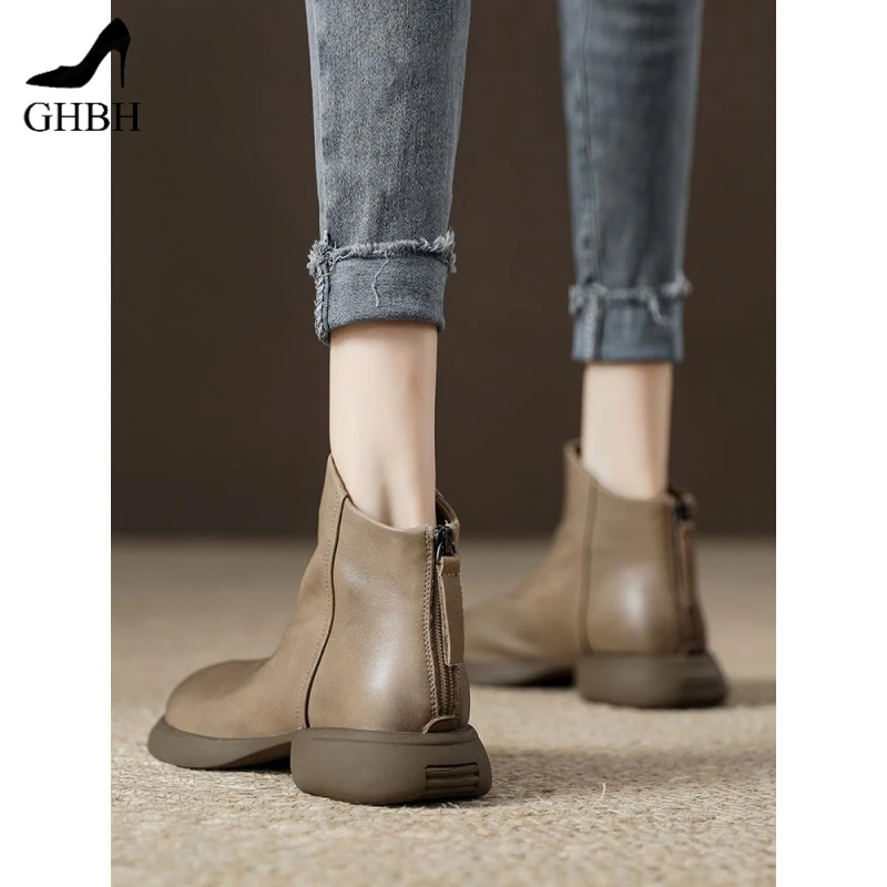 头层小众女靴英伦风流行爆款马丁靴女款春秋单靴后拉炼切尔西短靴