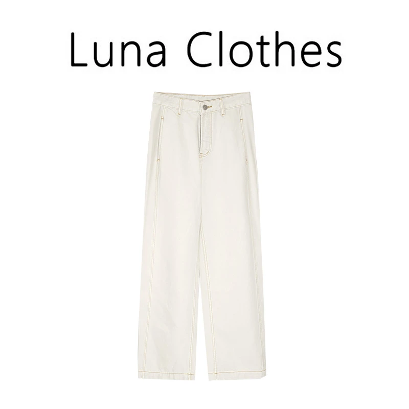 张妍LUNA 高腰百搭水洗做旧牛仔裤AMN-9301