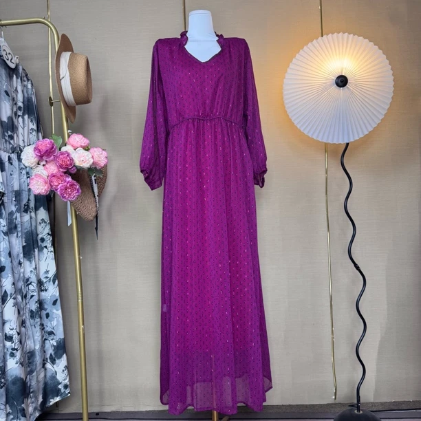 65火龙果色木耳边碎花夏季时尚洋气宽松显瘦连衣裙