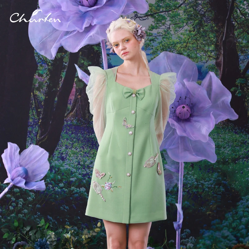 【媛媛专享】朝峰立体花优雅时尚连衣裙CFC1A103-105G