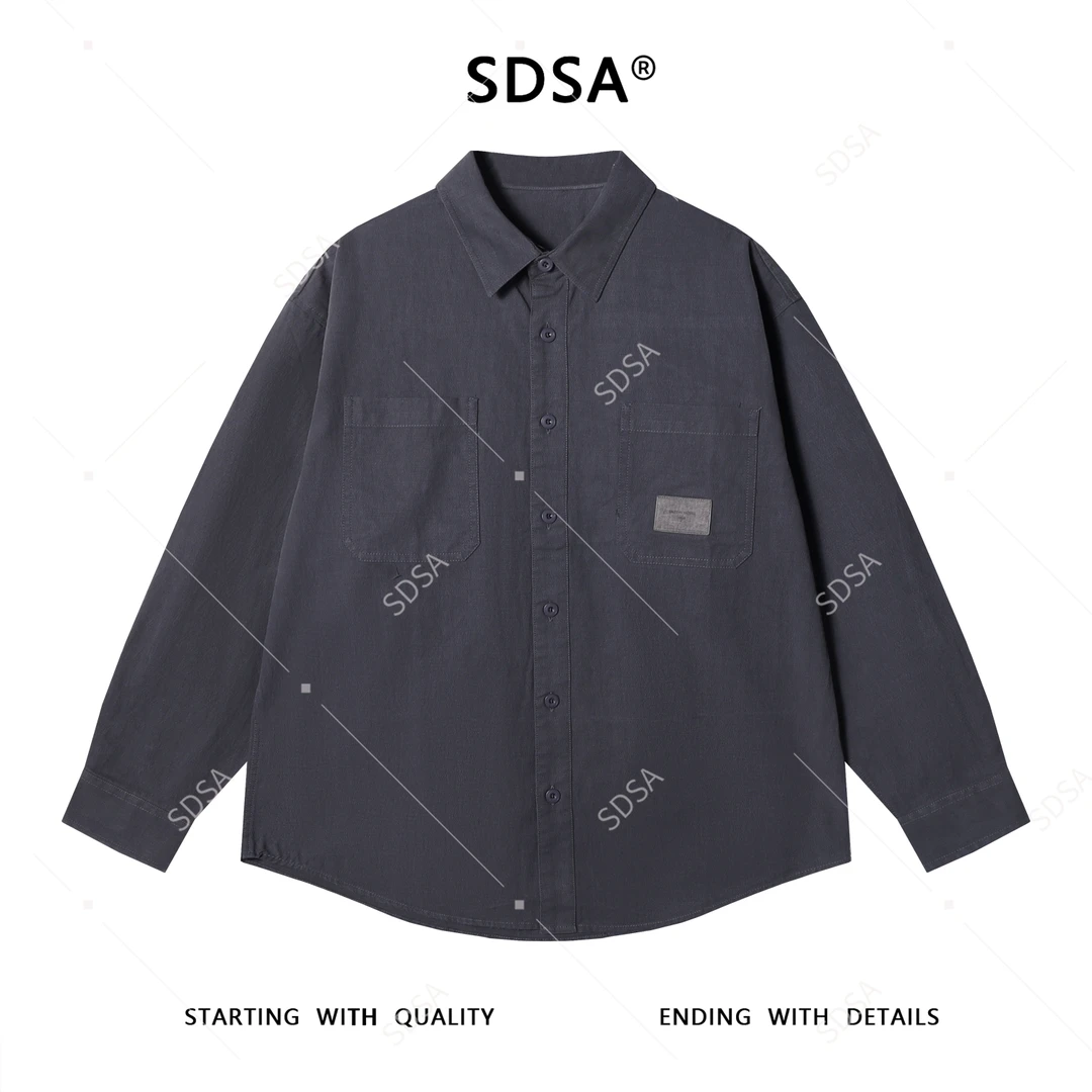 SDSA男士秋冬新款痞帅男装韩版休闲纯色口袋纽扣翻领长袖衬衫百搭