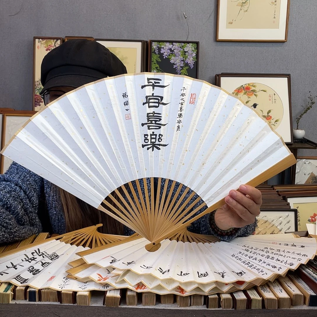 国画95寸玉竹-纯手绘-文玩扇骨（默认粘好）