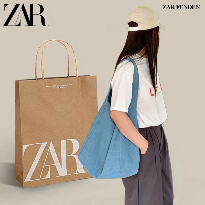 ZAR FENDEN韩系博主同款牛仔帆布包女夏季单肩慵懒托特通勤布袋子