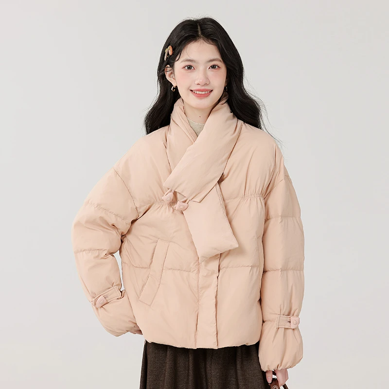 慕兔韩系宽松围脖外套女2024秋季新款小个子加厚保暖面包服上衣