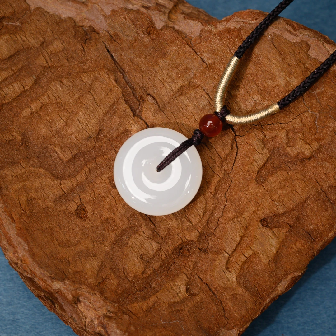 【玉珏】和田玉平安扣吊坠 约20*20mm 配绳