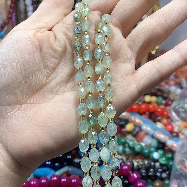 玛瑙/玉髓未镶嵌珠宝半成品天然葡萄石米珠切面卡6*8mm