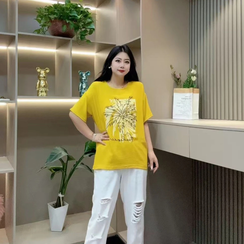 夏季半袖-双 92054 时尚休闲涂鸦潮流洋气显瘦款胖MM大码女装新款