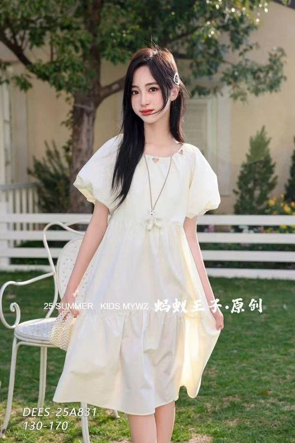 【万多童装】2025夏季新款8031女大童洋气时尚纯色棉布裙