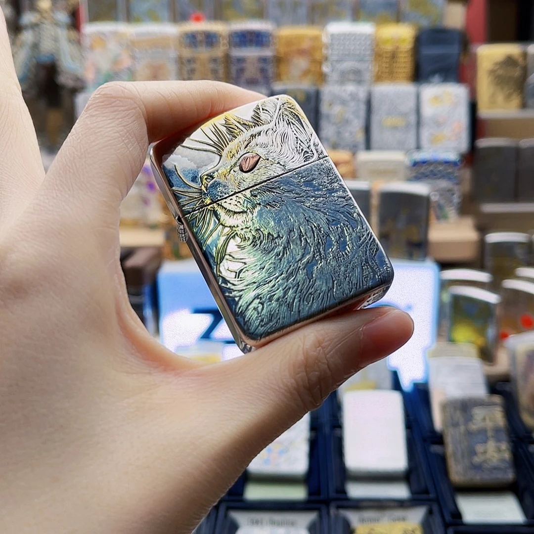 我***字铜钢1941银色猫打火机