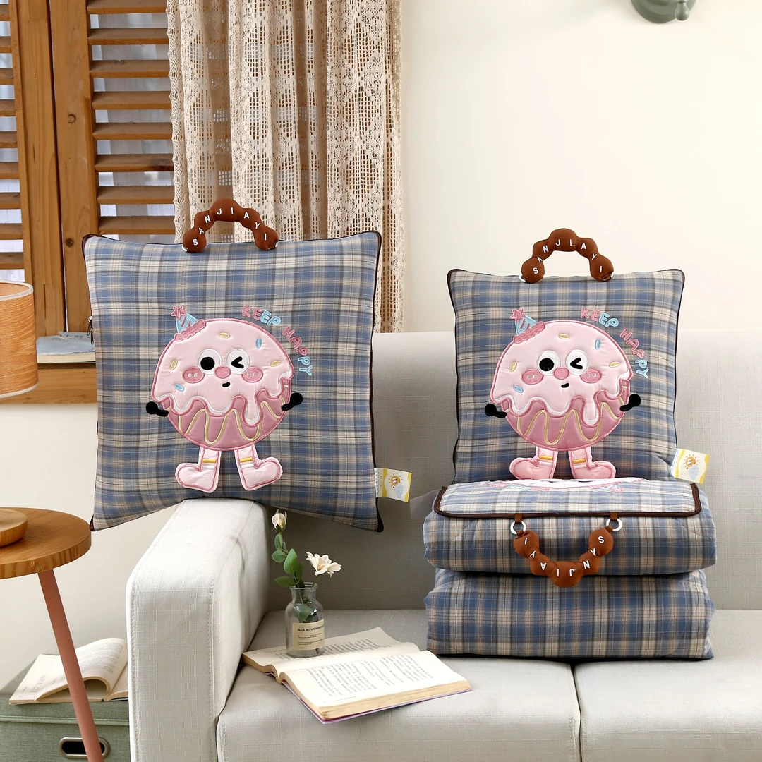 全棉亲肤透气手提曲奇款多功能抱枕被二合一小被子办公室午休车载