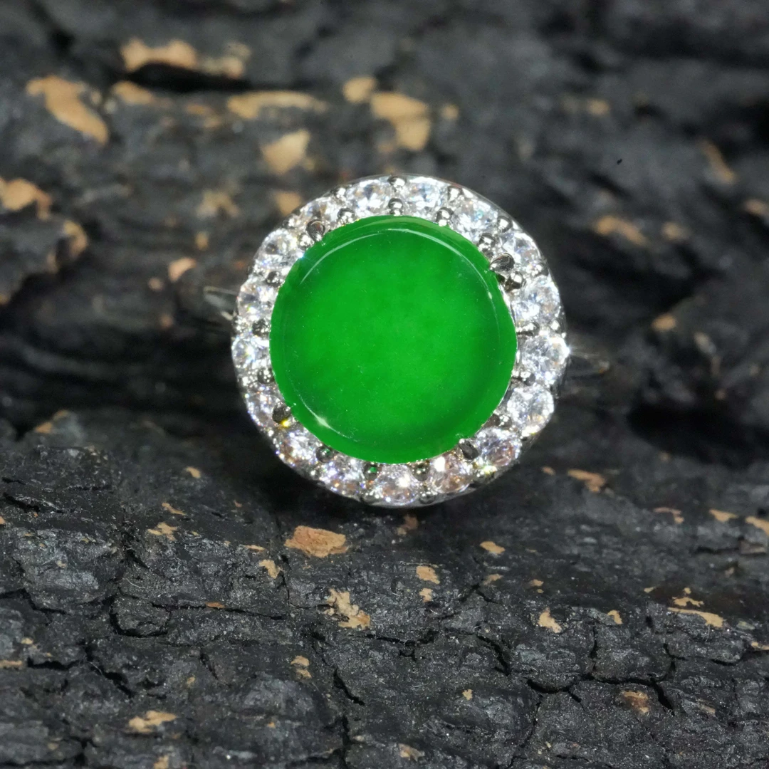 广东卫视专属天然翡翠A货无事牌圆牌戒指翡翠优雅(多样性发)百搭