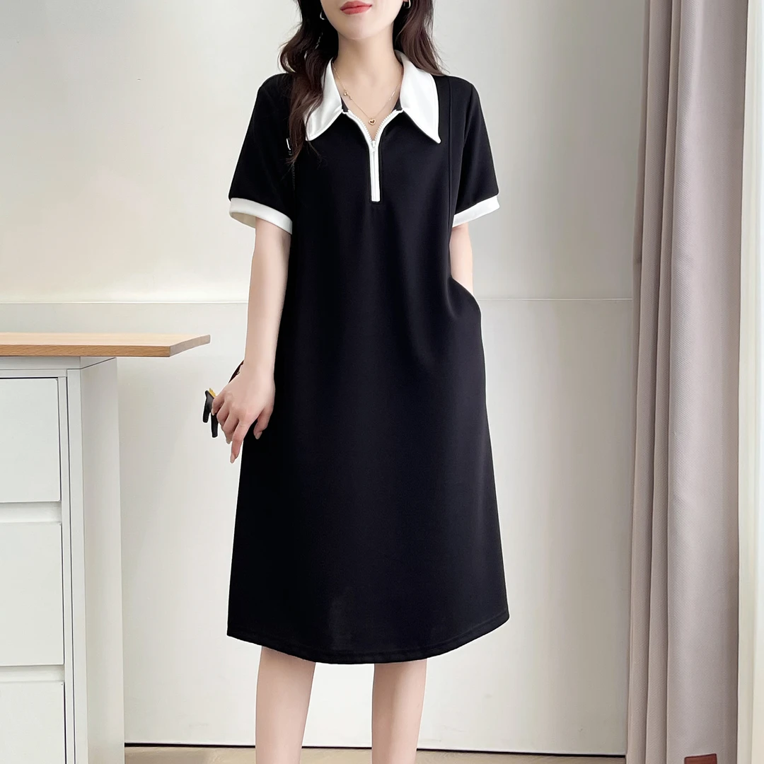 大码女装100-210斤新款遮肉显瘦宽松时尚洋气中长款连衣裙8705