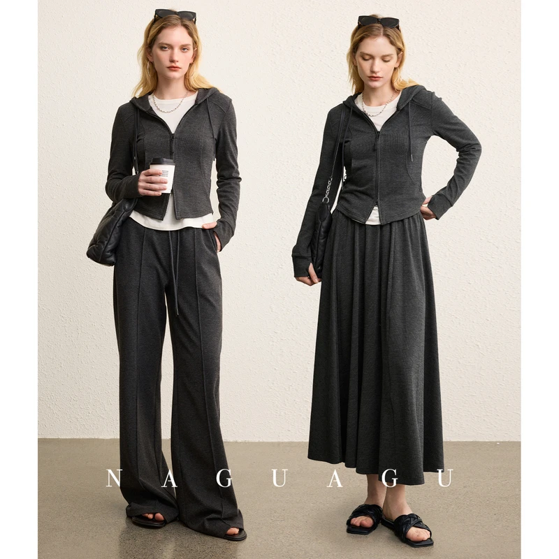 NAGUAGU/南瓜谷【小蛮腰Lu系套装】定制微弹面料 A字半裙/压褶裤子