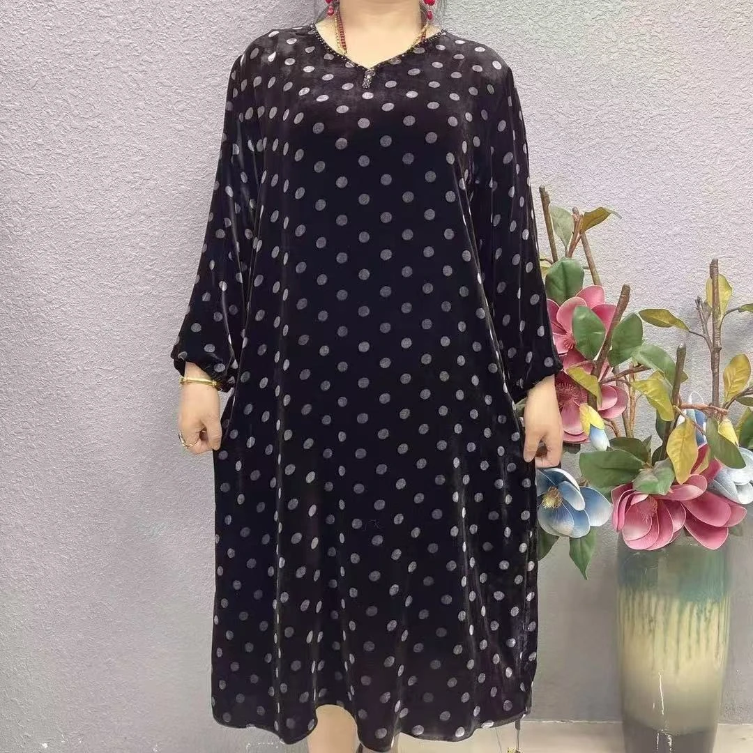 P2-6615领口串珠连衣裙大码妈妈装婆婆装