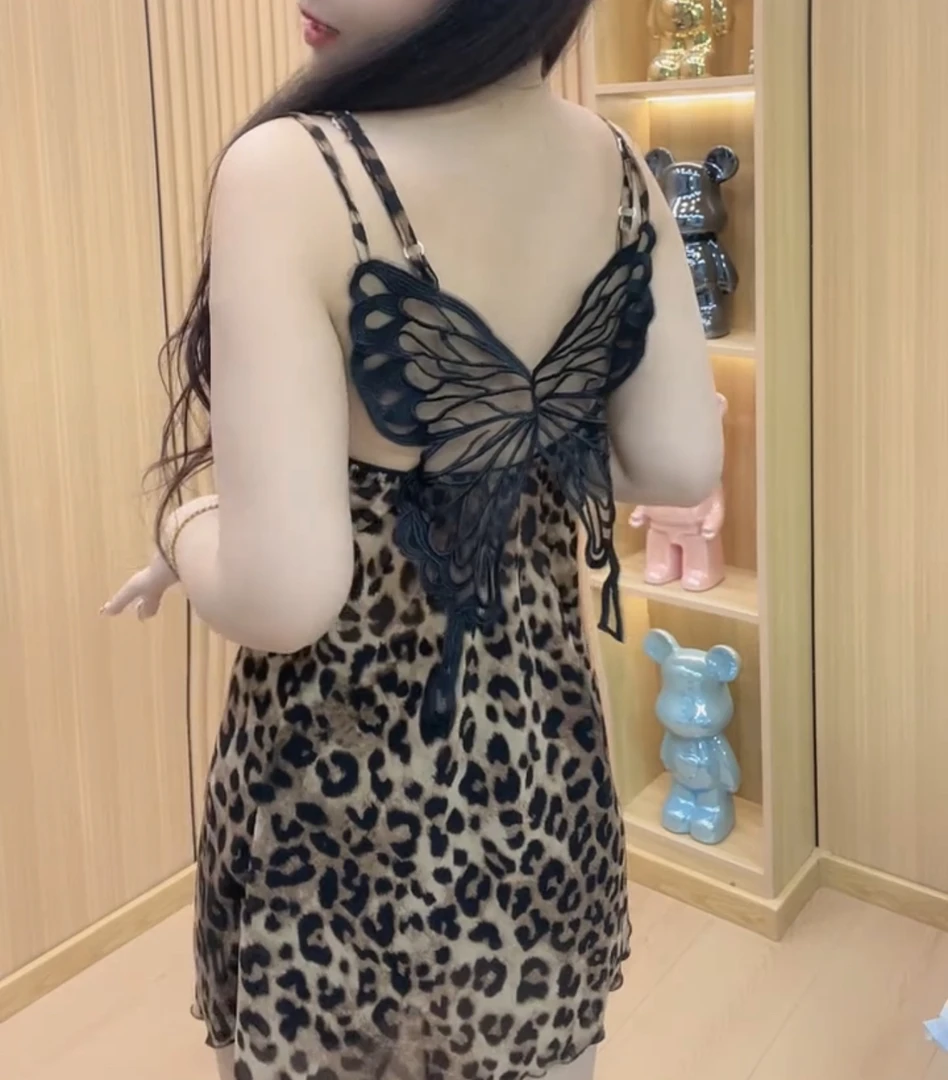轻奢性感蝴蝶美背豹纹家居服睡裙【实物微色差】