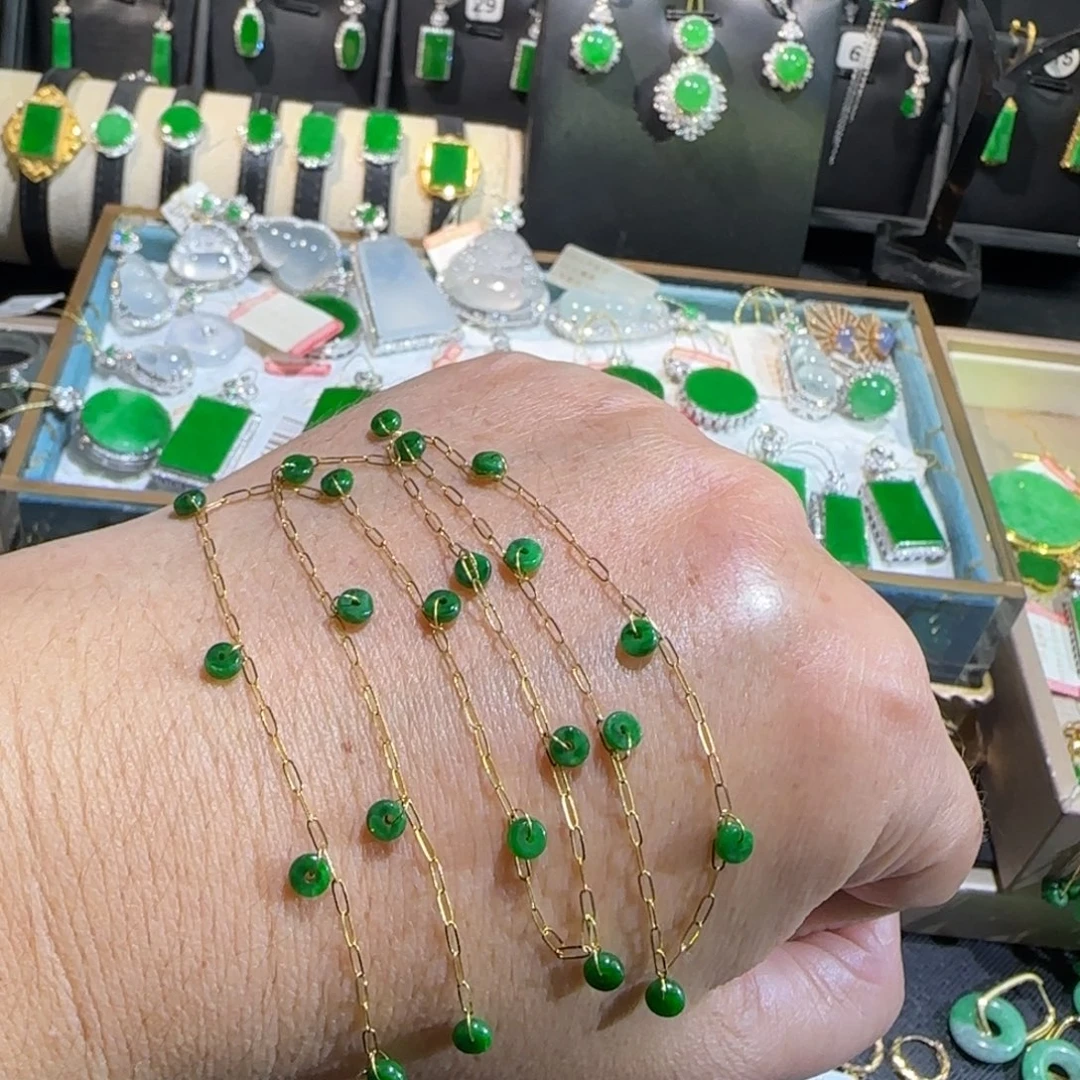 翡翠18K金镶嵌颈饰满天星45cm