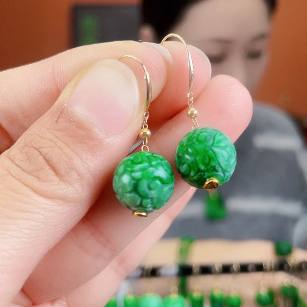 翡翠18K金镶嵌耳饰