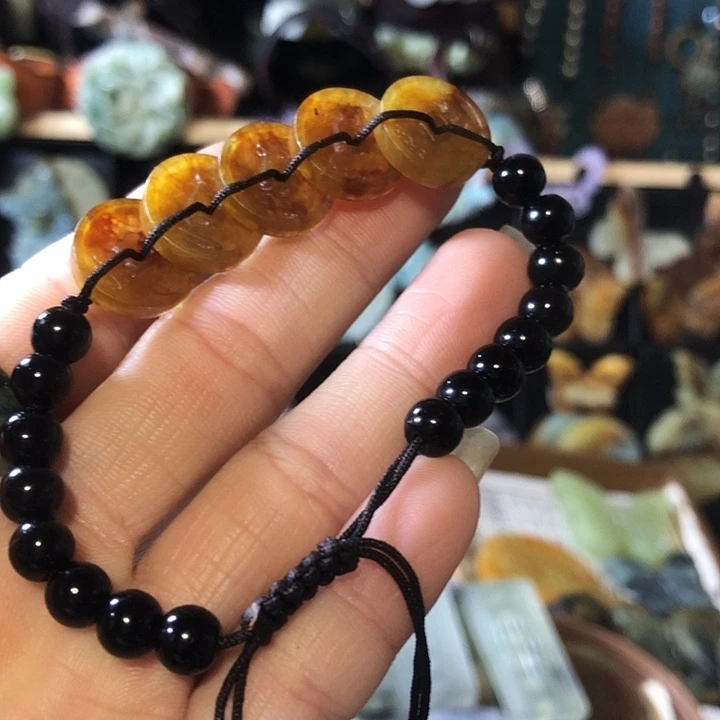 岫玉未镶嵌岫玉五帝钱手链